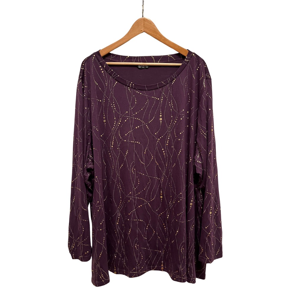 BloomChic Tunic Plus Size 28 Plum Purple Gold Geometric Casual Office Witchy Whi
